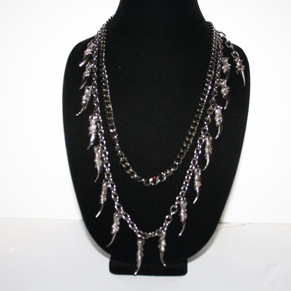 Gun metal dagger punk chain necklace 22"